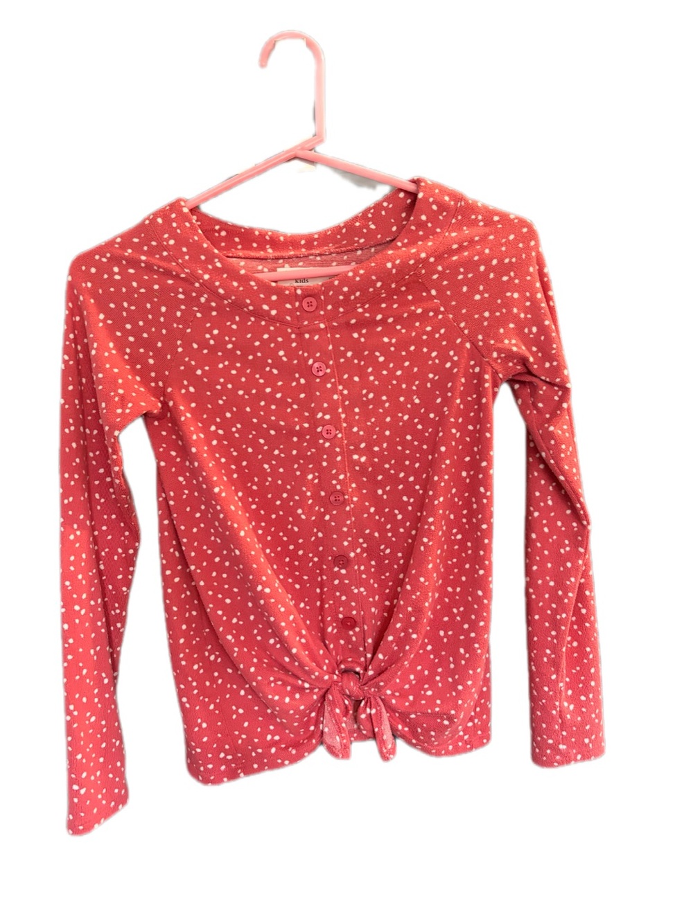 Abercrombie & Fitch Coral Dot Tie-Hem Long Sleeve Tee